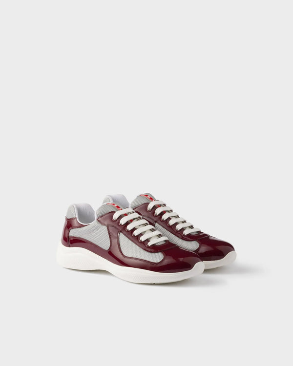 Burgundy-silver Patent Leather And Technical Fabric P America’s Cup Sneakers | P