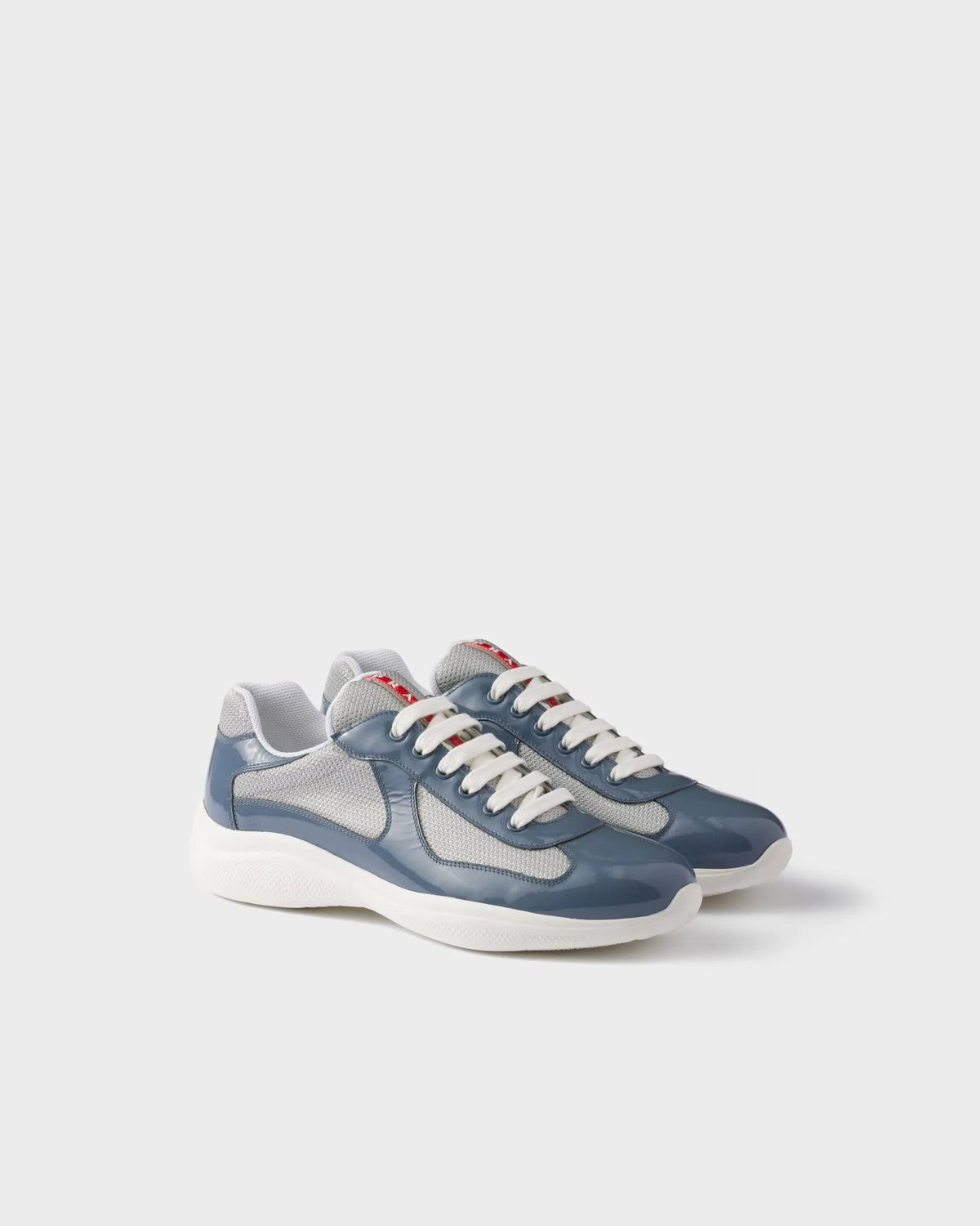 Marina Blue/silver Patent Leather And Technical Fabric Prada America’s Cup Sneakers | PRADA